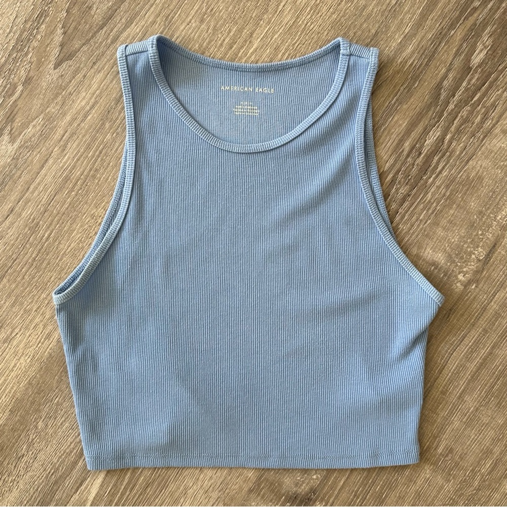 American Eagle High Neck Ribbed Cropped Tank Top